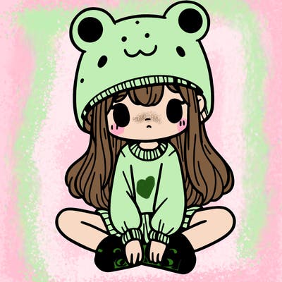 a girl wearing a frog hat and some frog socks