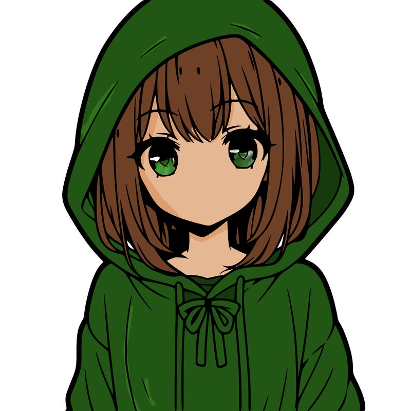 anime girl in a hoodie, long sleeved