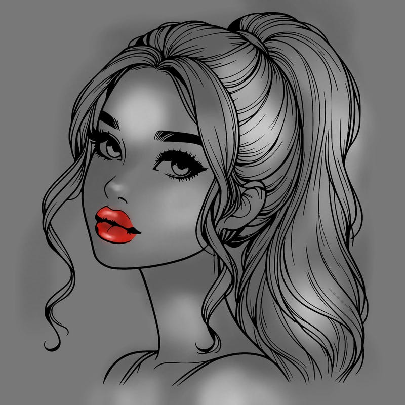 realistic girl with a ponytail on her hair and lips