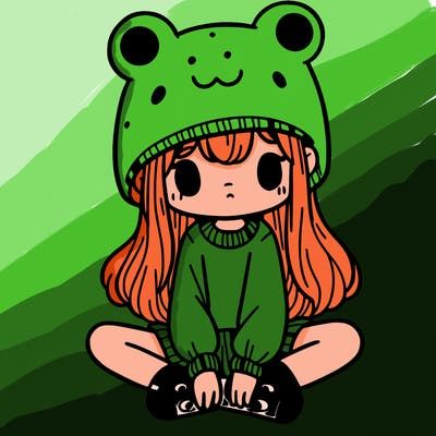 a girl wearing a frog hat and some frog socks