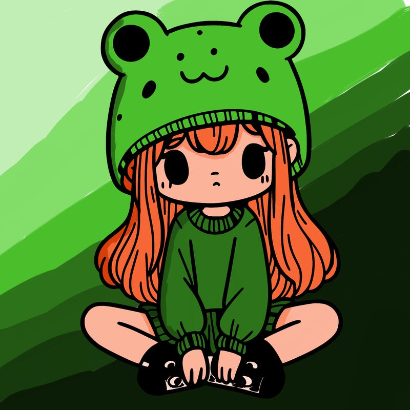 a girl wearing a frog hat and some frog socks