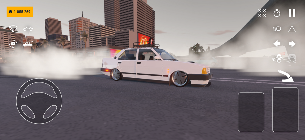StreetPro Racing - A white car performing a drift with tire smoke in an urban environment in StreetPro Racing