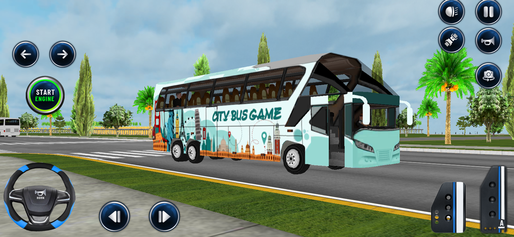US Coach Bus Driving Games 3D - Jugabilidad realista de un simulador de autobús de pasajeros 3D con controles de conducción en una carretera urbana