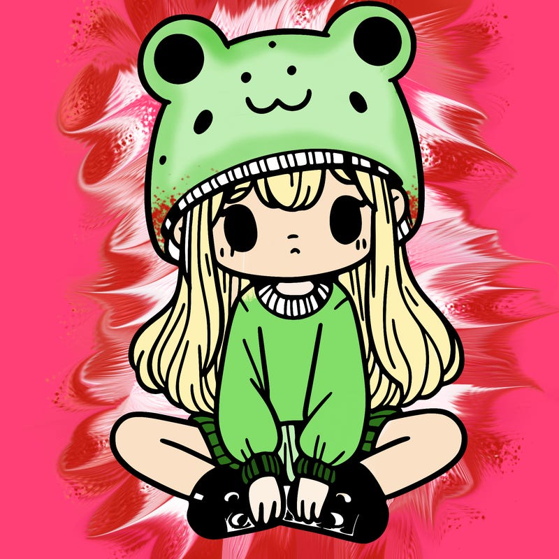 a girl wearing a frog hat and some frog socks