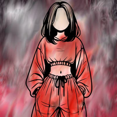 realistic girl faceless with baggy pants and a crop top