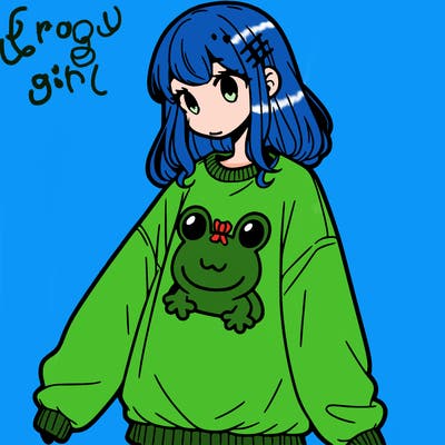 girl wearing frogging sweatshirt