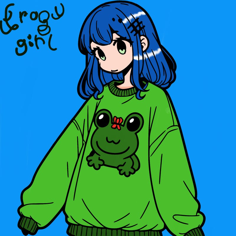 girl wearing frogging sweatshirt