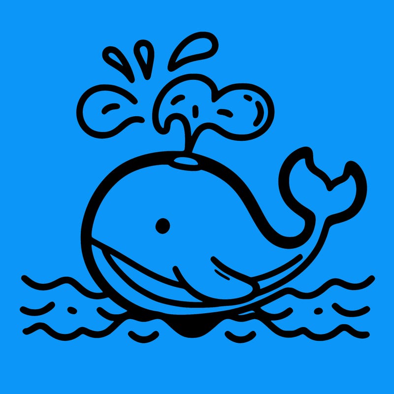 whale in its habitat throwing water with details, water line