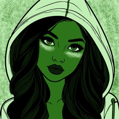 realistic beautiful girl with a hood on