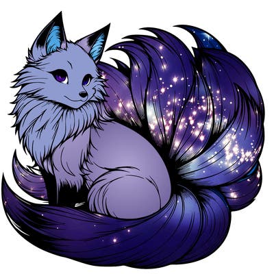 realistic detailed 9 tailed anime fox