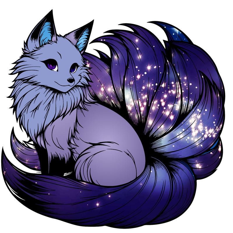 realistic detailed 9 tailed anime fox