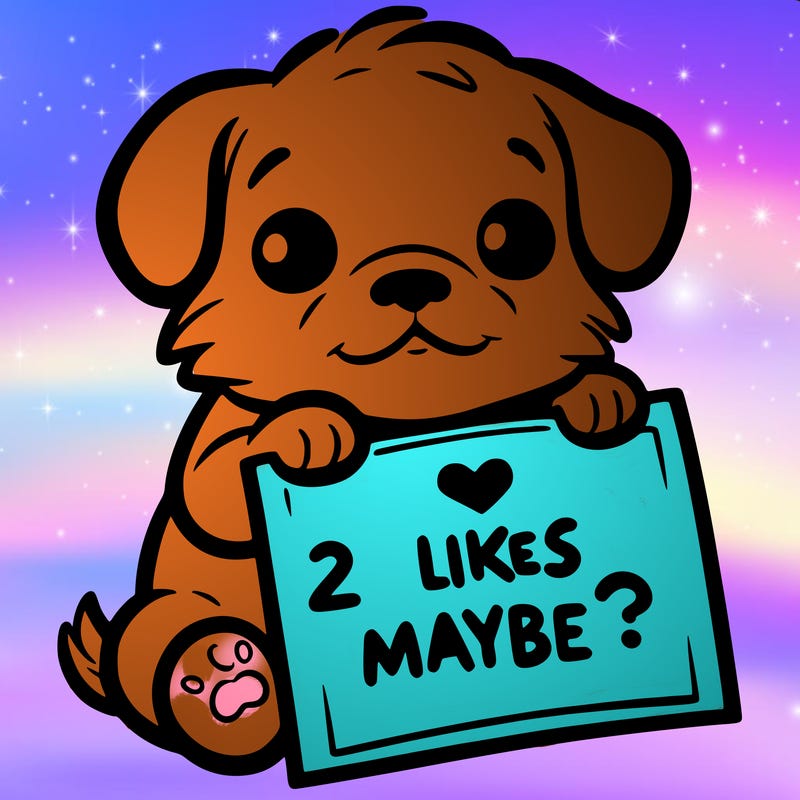 a puppy holding a sign that says 2 likes maybe?