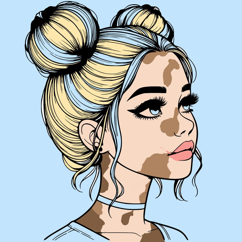 realistic girl with buns on the top of her head