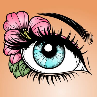 realistic eye with flower