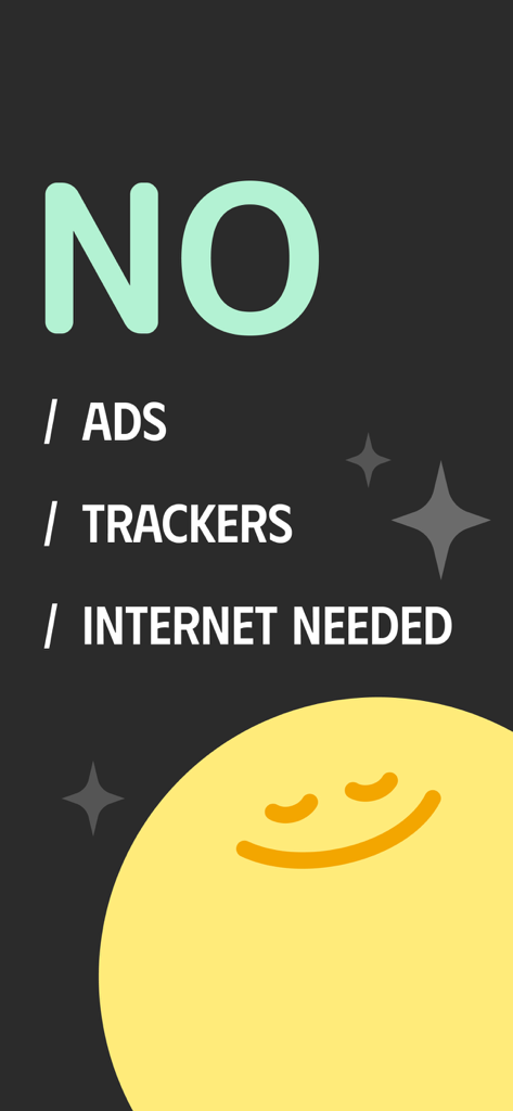 Um gráfico de marketing para o aplicativo Safe Random Password Generator afirmando sem anúncios, sem rastreadores e sem necessidade de internet.