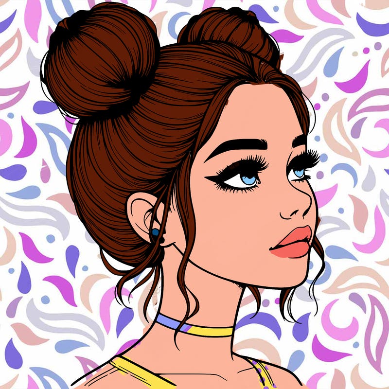 realistic girl with buns on the top of her head
