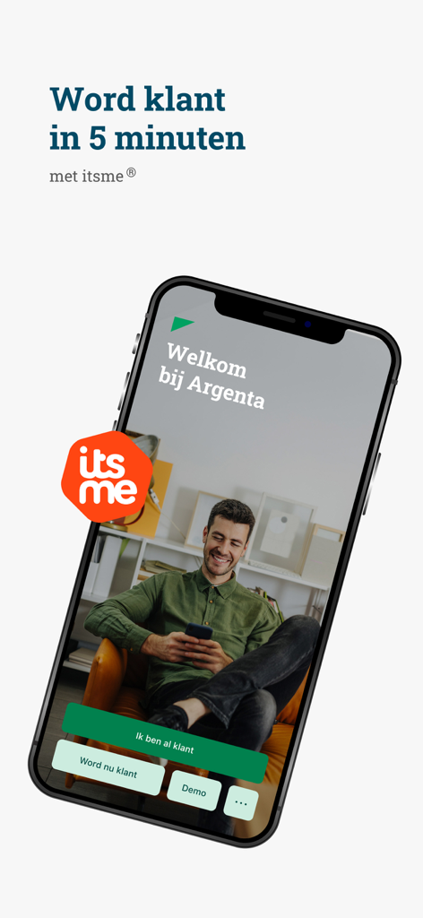 Argenta Banking - L'écran d'accueil de l'application Argenta Banking présente une inscription facile avec itsme