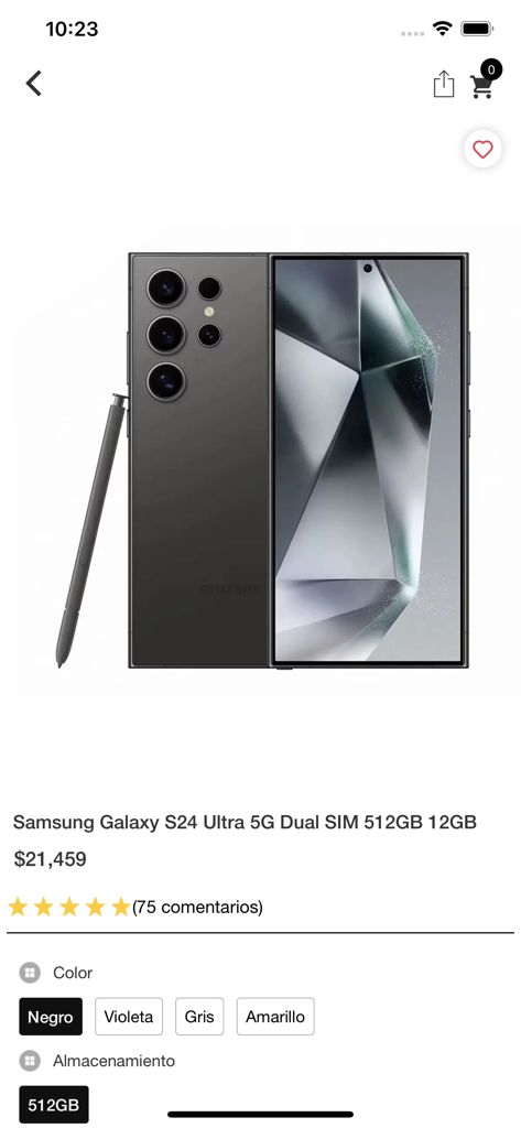 Página do produto Samsung Galaxy S24 Ultra 5G no aplicativo de compras Doto