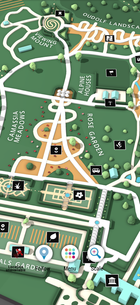 Wisley Gardens Interactive Map - Detailed 3D interactive map view of Wisley Gardens showing the Rose Garden and Alpine Houses