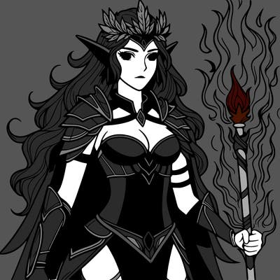 realistic warrior elf fire queen