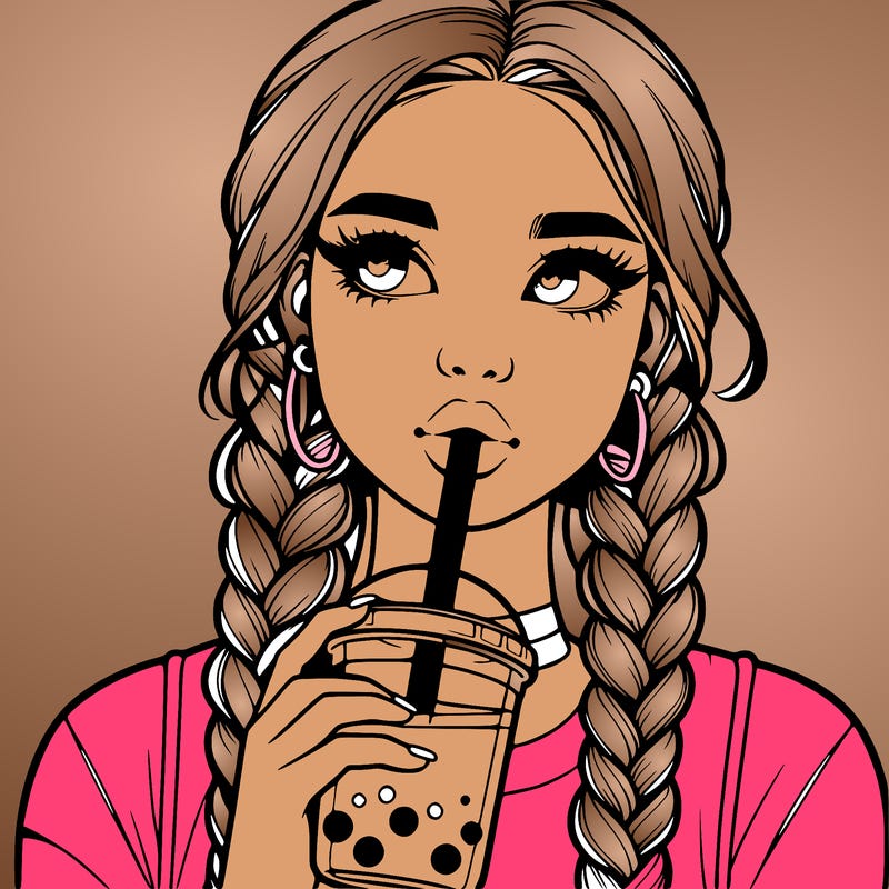 realistic girl with braided hair drinking boba