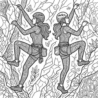 Experience the power and grace of female climbers meticulously detailed in captivating Zentangle patterns. This unique coloring page offers an inspiring blend of sport and mindful artistry for all skill levels.