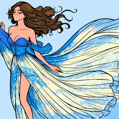 realistic woman in dress flowing the the wind
