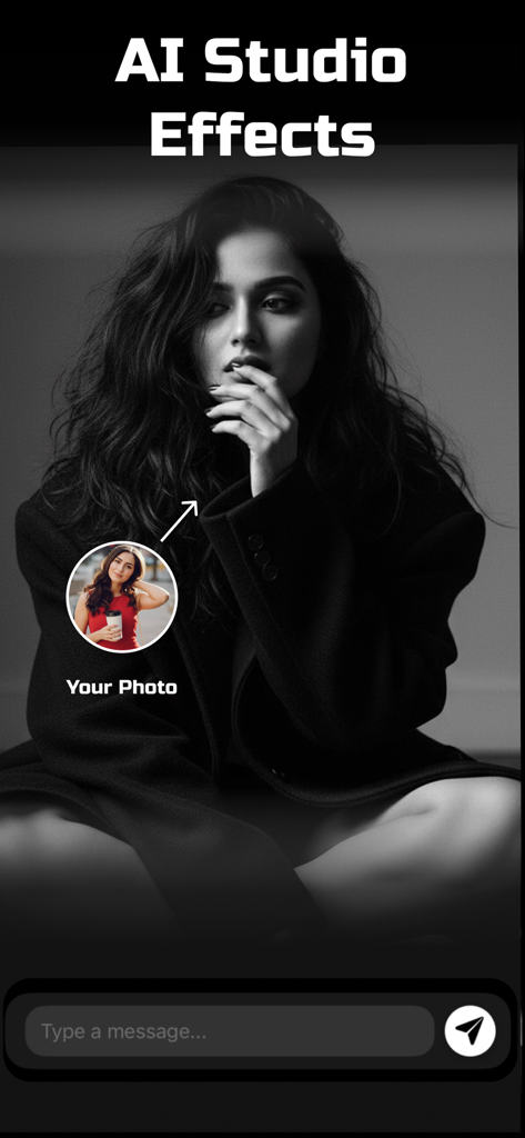AI Image Generator + Creator - AI studio portrait effect transforming a color photo into a professional black and white image