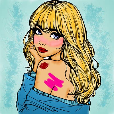 realistic girl with bangs looking over her shoulder