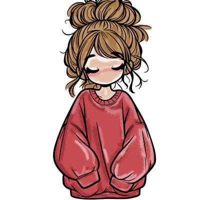 girl with baggy sweatshirt and messy bun
