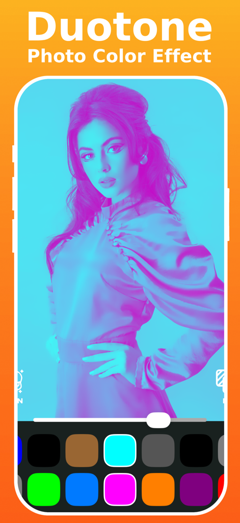 鮮やかなピンクと青のデュオトーンカラーエフェクトが施された女性のポートレート