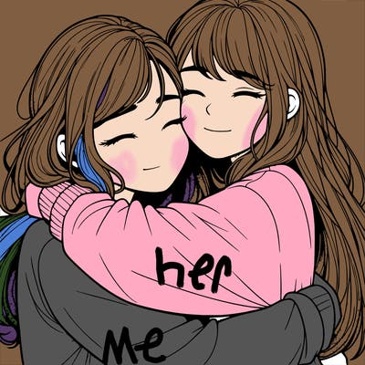 realistic two girls hugging