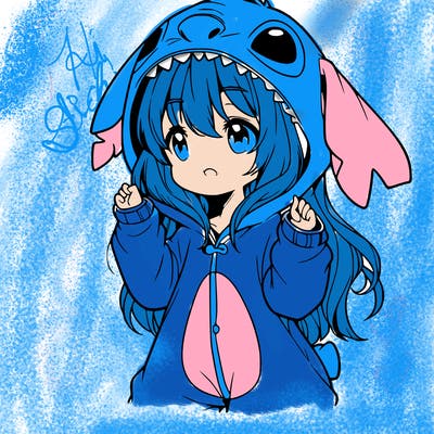 anime girl in a stitch onsie