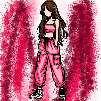 girl in baggy pants crop top and long hair