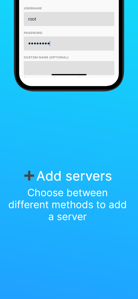 ControlR mobile app interface for adding a new Unraid server showing username and password fields.