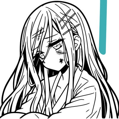 sad anime girl long haired girl with scars