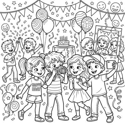 Join the celebration with this joyful coloring page, perfect for kids who love birthday parties and festive gatherings! Young artists can bring to life a scene filled with friends, cake, and colorful decorations.