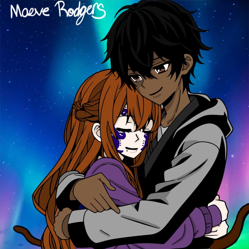 anime couple hug