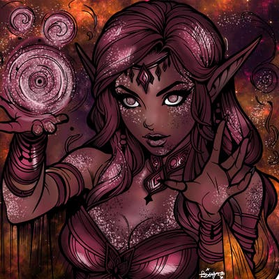 realistic scary beautiful elf sorceress casting spell