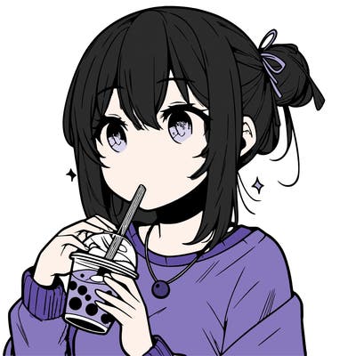 manga character drinking boba