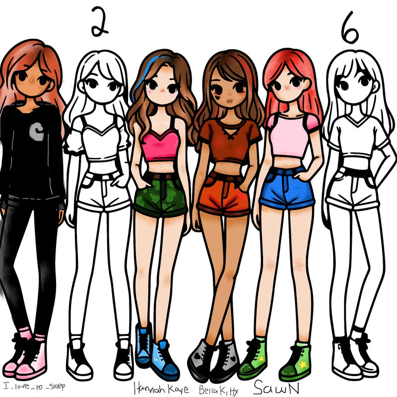 a group of girls wearing crop tops and shorts