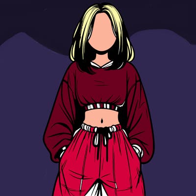 realistic girl faceless with baggy pants and a crop top