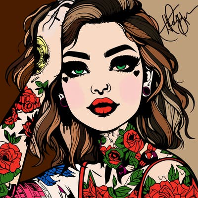 realistic girl with tattoos all over