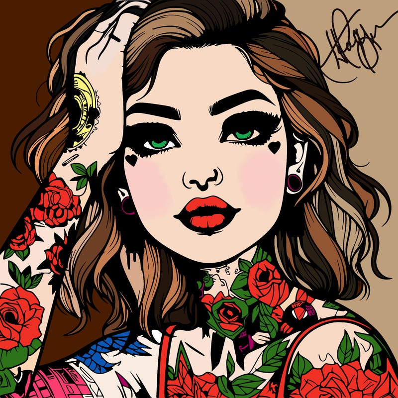 realistic girl with tattoos all over