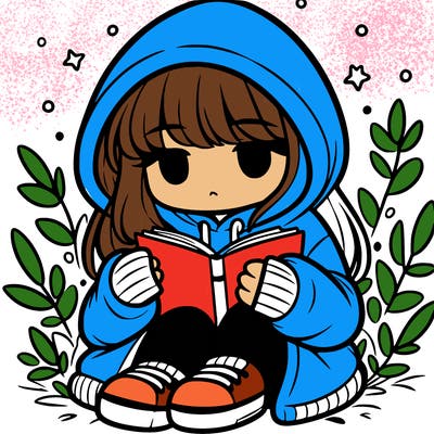 girl in oversized hoodie reading a book