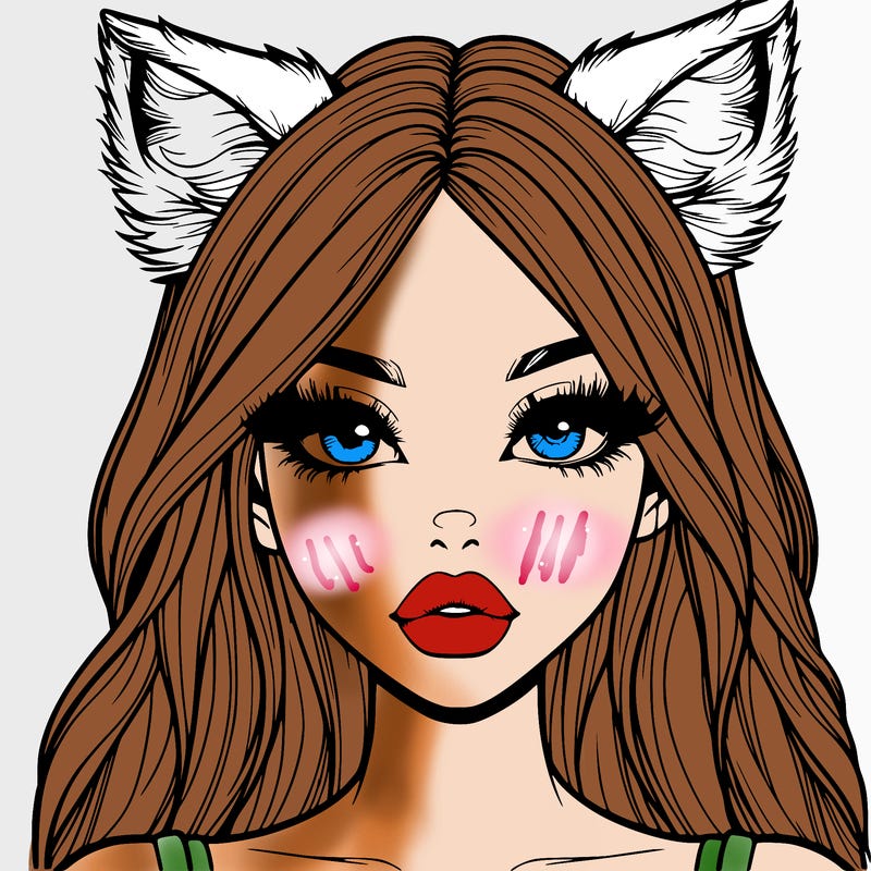 realistic girl with fox ears and realistic lips