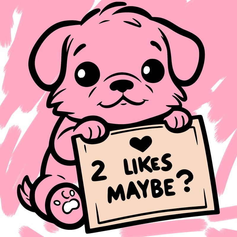 a puppy holding a sign that says 2 likes maybe?