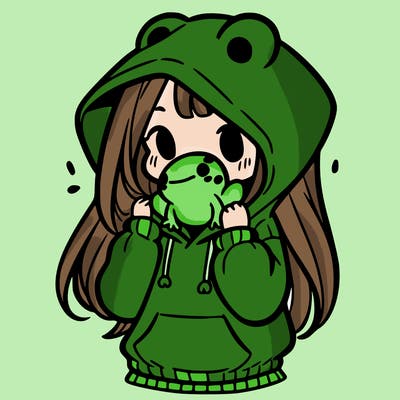 a girl holding a froggy hoodie