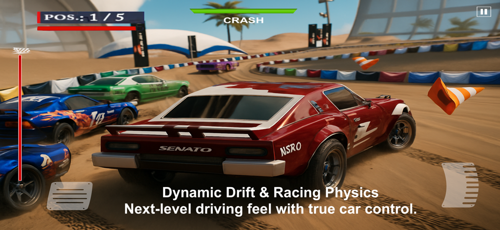 Racing Outlaws - Drag Car Race - Red car drifting on a desert track in Racing Outlaws