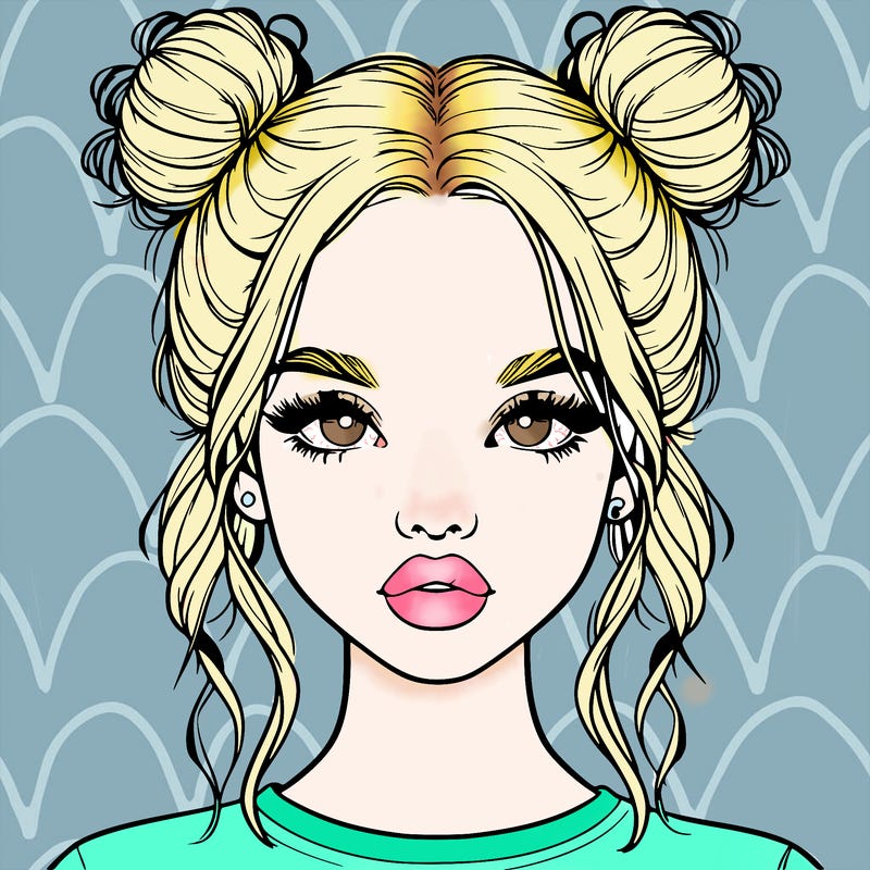 realistic girl with two buns in hair and lips